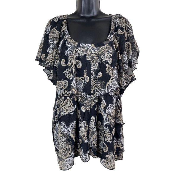 Apt. 9 Tops - Apt 9 Blouse Womens Plus Size 1X Black Beige Sheer Lined Ruffle Top Stretch
